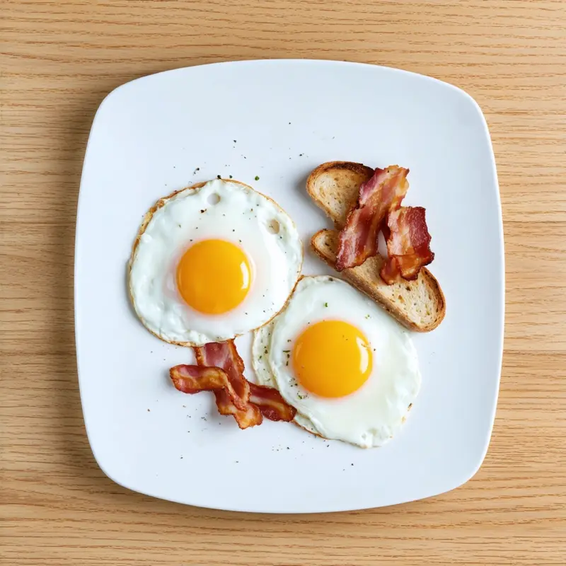 Fried eggs with bacon and toast