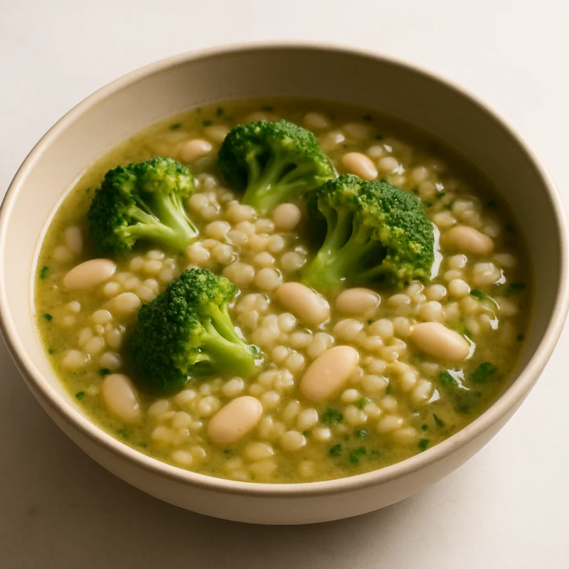 Broccoli, Barley and Cannellini Bean Soup